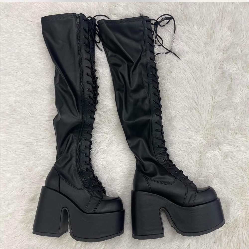 Killstar camel 300 Black Lace-Up Platform Boots wide calf